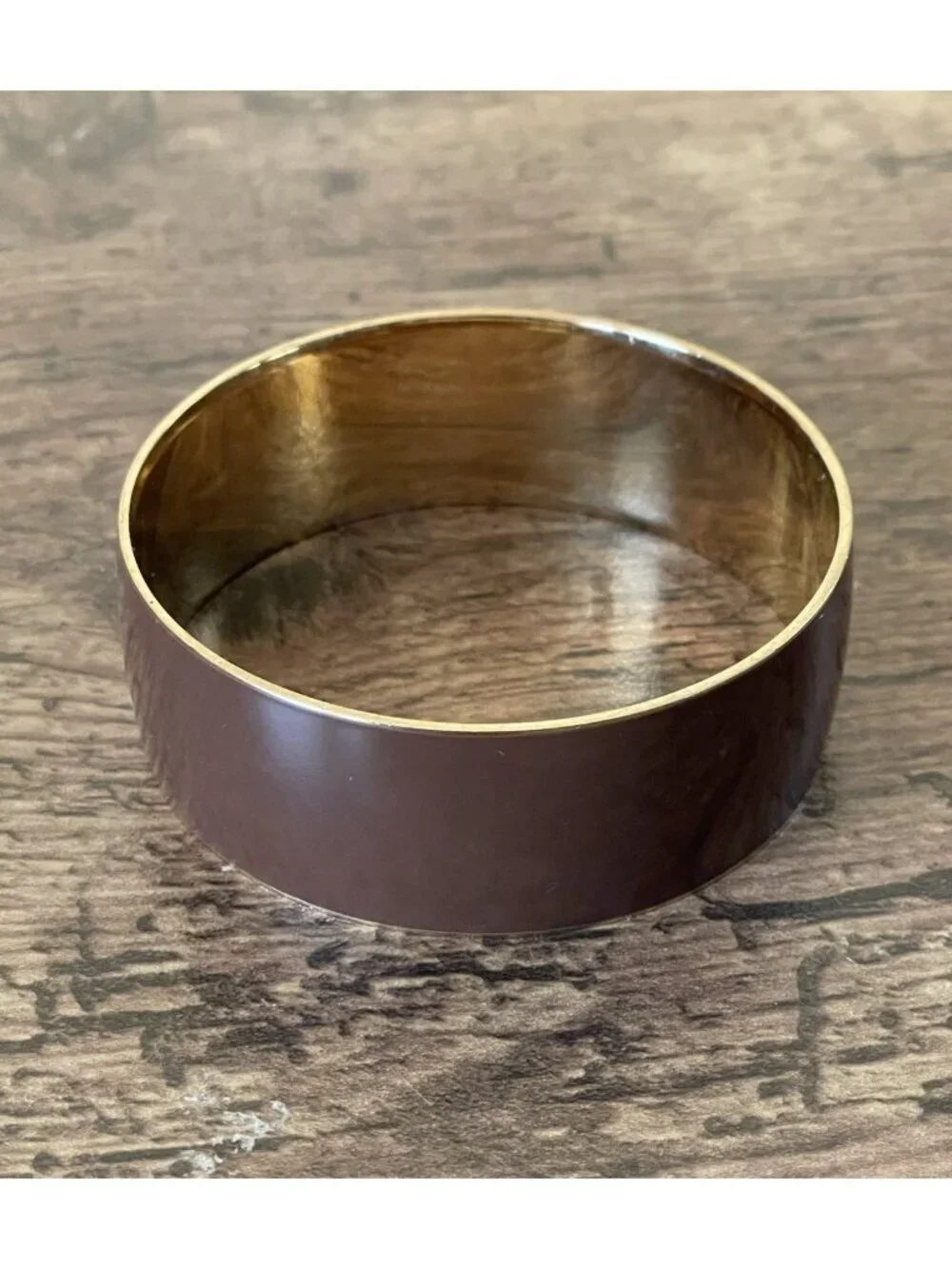 J Crew Womens Enamel Bangle Bracelet Brown Gold Tone Wide Preppy Minimalist